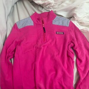 Vineyard Vines Bright Pink Pullover with Striped Accents